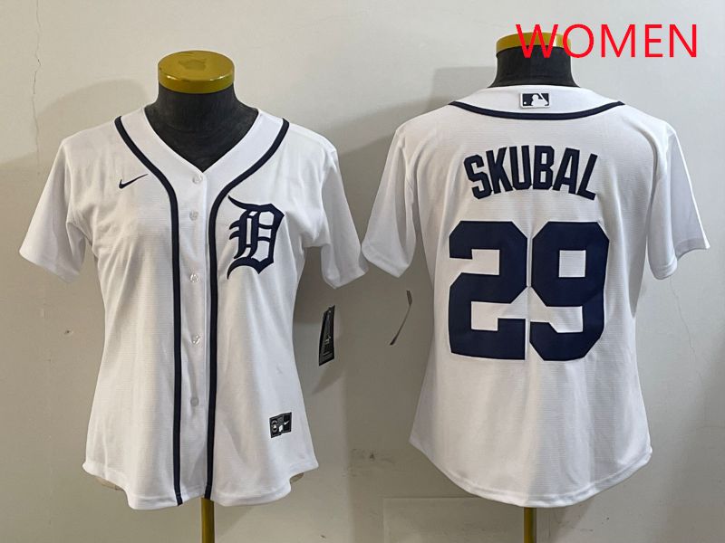 Women Detroit Tigers 29 Skubal White Game 2025 Nike MLB Jersey style 1